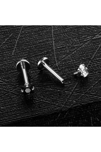 Kép 7/7 - A & ONE Ezüst Színű Rozsdamentes Acél Piercing Sötétkék Cirkónia Kővel, 6 mm