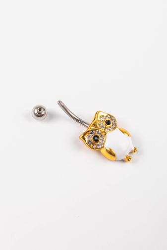 Kép 2/3 - A & ONE Arany Színű Fehér Bagollyal Díszített Piercing