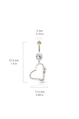 Kép 3/4 - A & ONE 14K Arannyal Bevont Szív Alakú Színes Opálit Kövekkel Díszített Köldök Piercing