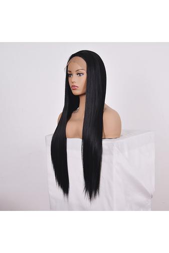 Kép 4/4 - Fekete Színű Egyenes Lace Front Szintetikus Paróka 