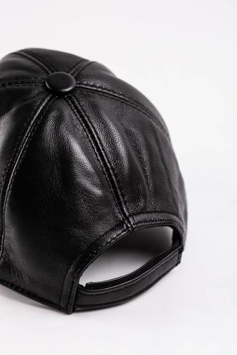 Kép 2/2 - Fekete Valódi Bőr Állítható Baseball Sapka