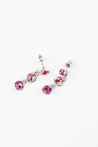 Kép 1/2 - A & ONE Rózsaszín Swarovski® Köves Nikkelmentes Fémből Készült Női Lógós Fülbevaló
