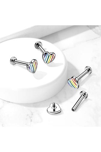 Kép 2/4 - A & ONE Ródiumozott Orvosi Acél Szivárványos Szívecskés Arc Piercing