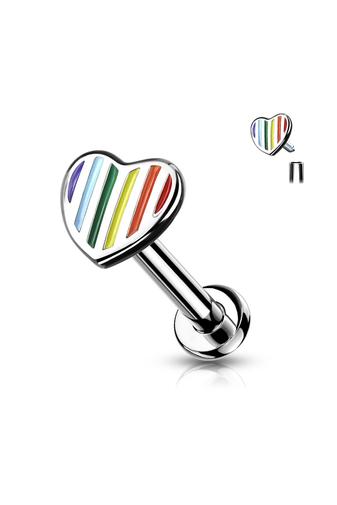 Kép 1/4 - A & ONE Ródiumozott Orvosi Acél Szivárványos Szívecskés Arc Piercing