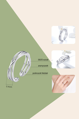Kép 3/4 - A & ONE Állítható Aranyozott S925 Ezüst Gyűrű, Hullámos Formával