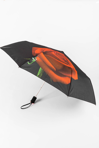 Kép 1/4 - Fekete Alapon Piros Rózsa Mintás Automata Esernyő, 113 cm Átmérővel