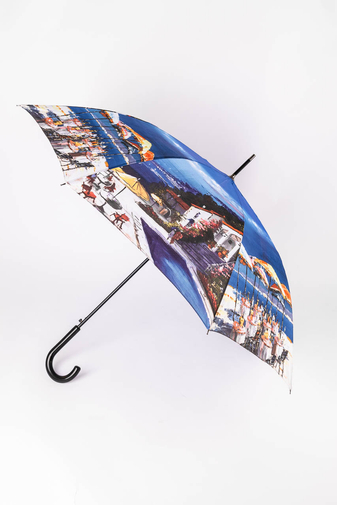 Kép 1/4 - Különleges Kék Nyári Tájkép Mintás Bot Esernyő, 116 cm Átmérővel