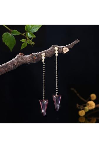 Kép 3/6 - A & ONE Aranyozott S925 Ezüst Lógós Fülbevaló Lila Swarovski® Kristályokkal