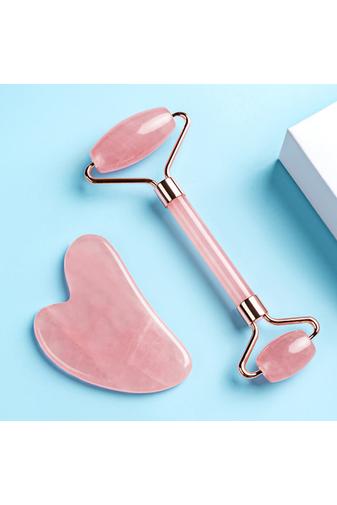 Kép 1/8 - A & ONE Rózsakvarc Arc Masszírozó Roller És Gua Sha Szett Dobozban