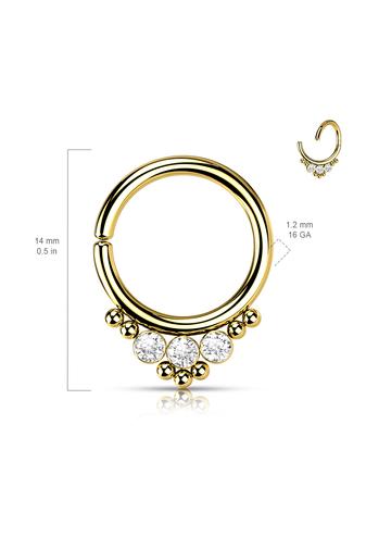 Kép 2/2 - A & ONE Fekete Színű 316L Orvosi Acél Karika Alakú Septum Piercing Kövekkel Díszítve