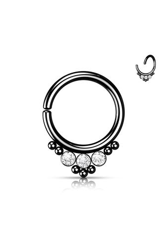 Kép 1/2 - A &amp; ONE Fekete Színű 316L Orvosi Acél Karika Alakú Septum Piercing Kövekkel Díszítve