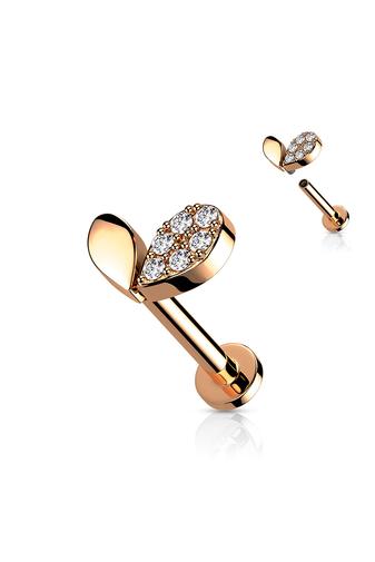 Kép 1/4 - A &amp; ONE Rózsaarany Színű 316L Orvosi Acél Egyenesszárú Labret Piercing Cirkónia Köves Szívecskés Véggel