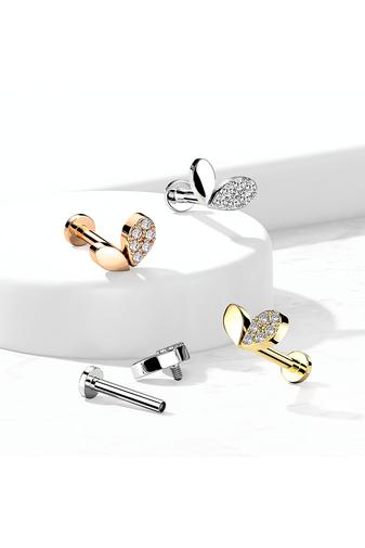 Kép 4/4 - A &amp; ONE Rózsaarany Színű 316L Orvosi Acél Egyenesszárú Labret Piercing Cirkónia Köves Szívecskés Véggel