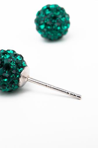 Kép 2/3 - A &amp; ONE S925 Ezüst Gömb Fülbevaló Sötétzöld Swarovski® Kövekkel