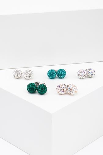Kép 3/3 - A &amp; ONE S925 Ezüst Gömb Fülbevaló Sötétzöld Swarovski® Kövekkel