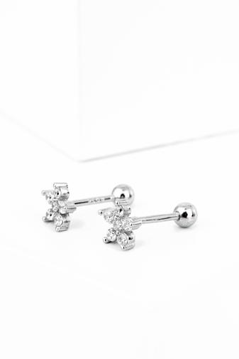 Kép 1/6 - A &amp; ONE S925 Ezüst Virág Alakú Fülbevaló/ Barbell Piercing Cirkónia Kövekkel