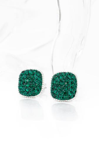 Kép 2/5 - Sötétzöld Swarovski® Kristályokkal Kirakott S925 Ezüst Kocka Fülbevaló
