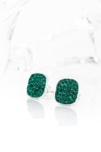 Kép 3/5 - Sötétzöld Swarovski® Kristályokkal Kirakott S925 Ezüst Kocka Fülbevaló