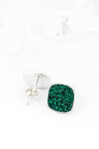 Kép 4/5 - Sötétzöld Swarovski® Kristályokkal Kirakott S925 Ezüst Kocka Fülbevaló