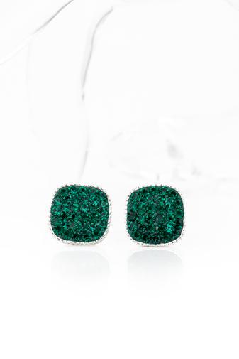 Kép 1/5 - Sötétzöld Swarovski® Kristályokkal Kirakott S925 Ezüst Kocka Fülbevaló