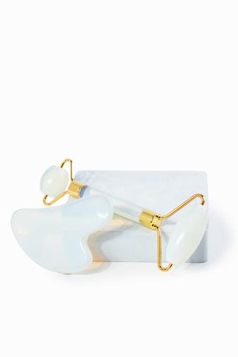 Kép 2/5 - A &amp; ONE Holdkő Arc Masszírozó Jade Roller És Gua Sha Szett Dobozban