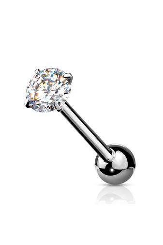 Kép 1/5 - Ezüst Színű 316L Orvosi Acél Átlátszó Cirkónia Köves Egyenesszárú Barbell Piercing