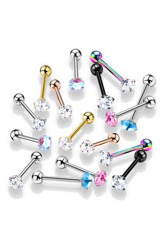 Kép 4/5 - Ezüst Színű 316L Orvosi Acél Átlátszó Cirkónia Köves Egyenesszárú Barbell Piercing