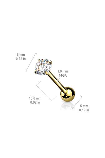 Kép 2/5 - Ezüst Színű 316L Orvosi Acél Átlátszó Cirkónia Köves Egyenesszárú Barbell Piercing