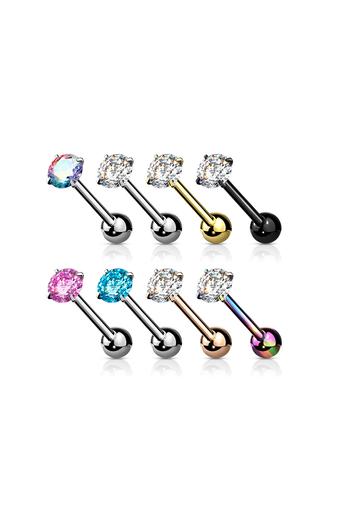 Kép 3/5 - Ezüst Színű 316L Orvosi Acél Átlátszó Cirkónia Köves Egyenesszárú Barbell Piercing