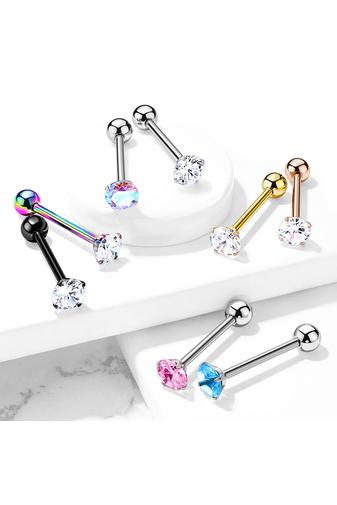 Kép 5/5 - Ezüst Színű 316L Orvosi Acél Átlátszó Cirkónia Köves Egyenesszárú Barbell Piercing