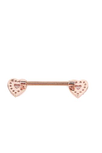 Kép 3/4 - Rózsaarany Rozsdamentes Acél Cirkónia Kővel Díszített Szív Alakú Mell Barbell Piercing