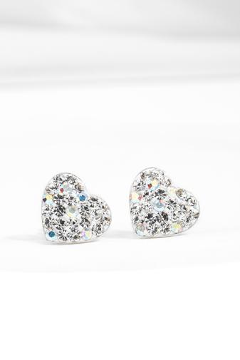Kép 1/6 - Szív Alakú Swarovski® Kristályokkal Kirakott S925 Ezüst Fülbevaló - 9 mm