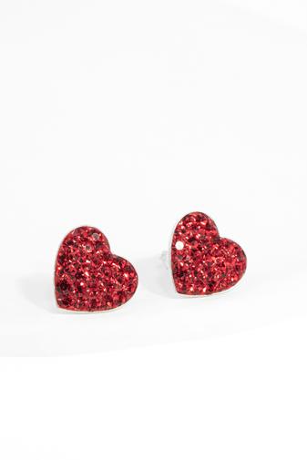 Kép 2/7 - Szív Alakú Piros Swarovski® Kristályokkal Kirakott S925 Ezüst Fülbevaló - 9 mm