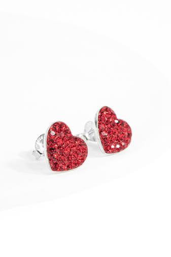 Kép 3/7 - Szív Alakú Piros Swarovski® Kristályokkal Kirakott S925 Ezüst Fülbevaló - 9 mm