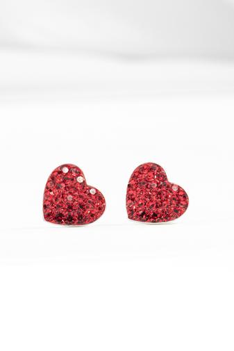 Kép 1/7 - Szív Alakú Piros Swarovski® Kristályokkal Kirakott S925 Ezüst Fülbevaló - 9 mm