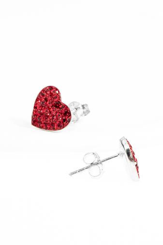 Kép 4/7 - Szív Alakú Piros Swarovski® Kristályokkal Kirakott S925 Ezüst Fülbevaló - 9 mm