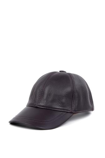 Kép 1/6 - Sötétlila Valódi Bőr Állítható Baseball Sapka