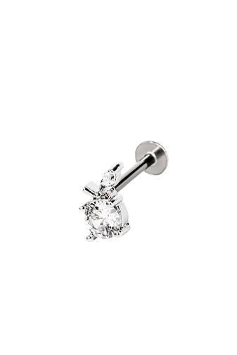 Kép 1/4 - A & ONE Ezüst Színű Rozsdamentes Acél Labret Piercing Fehér Kővel