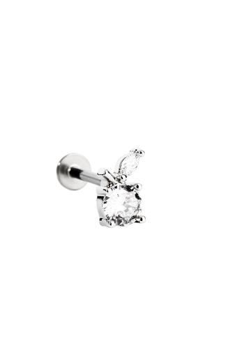 Kép 2/4 - A & ONE Ezüst Színű Rozsdamentes Acél Labret Piercing Fehér Kővel