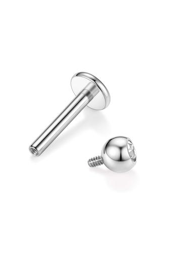 Kép 2/2 - A & ONE Ezüst Színű Titánium Egyenesszárú Labret Piercing Fehér Kővel -1db