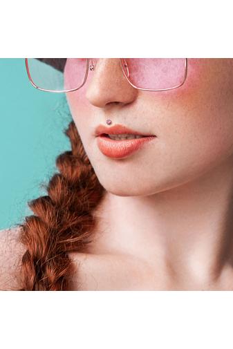 Kép 2/2 - A & ONE Ezüst Színű Titánium Egyenesszárú Labret Piercing Fehér Kővel