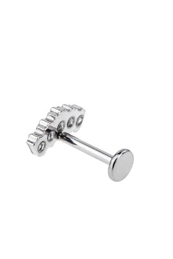 Kép 4/5 - A & ONE Ezüst Színű Titánium Labret Piercing Fehér Cirkónia Kövekkel