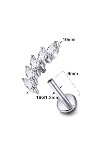 Kép 2/2 - A & ONE Ezüst Színű Titánium Labret Piercing Fehér Cirkónia Kövekkel