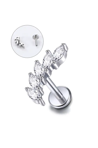 Kép 1/2 - A & ONE Ezüst Színű Titánium Labret Piercing Fehér Cirkónia Kövekkel