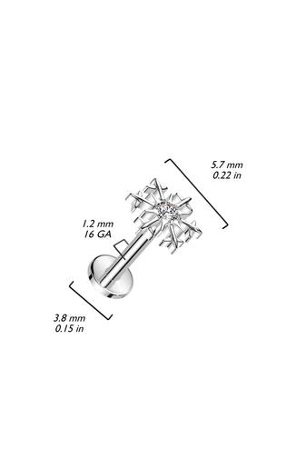 Kép 2/3 - Ezüst Színű Hópehely Alakú Titánium Labret Piercing Fehér Cirkónia Kővel