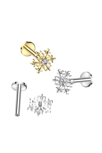 Kép 3/3 - Ezüst Színű Hópehely Alakú Titánium Labret Piercing Fehér Cirkónia Kővel