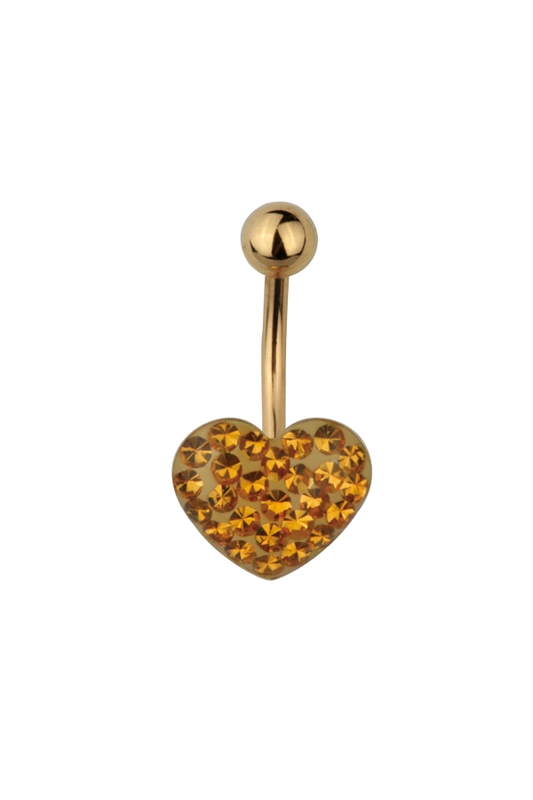 A & ONE Szív alakú arany színű strasszkövekkel díszített orvosi acélból készült piercing