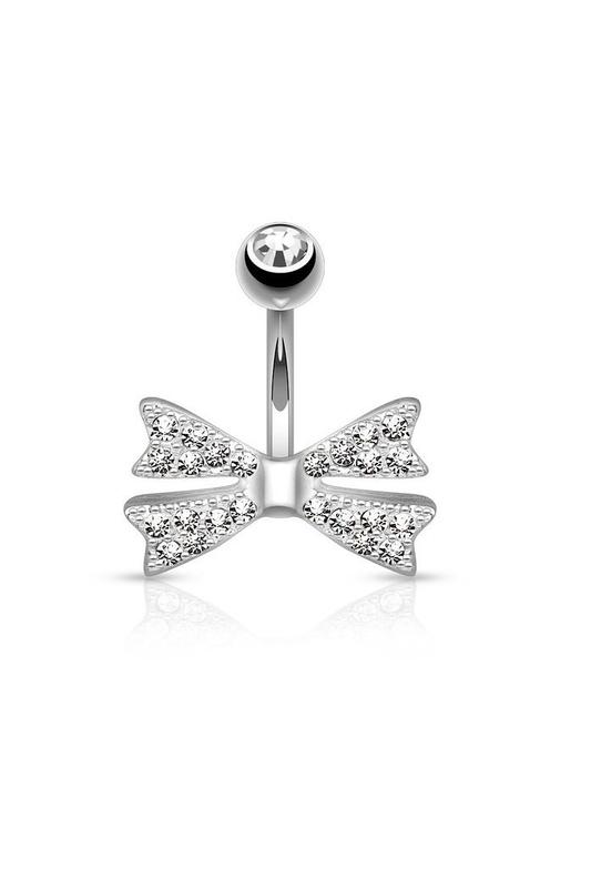 A & ONE Ezüst Színű Strasszos Masni Alakú Orvosi Acélból Készült Piercing