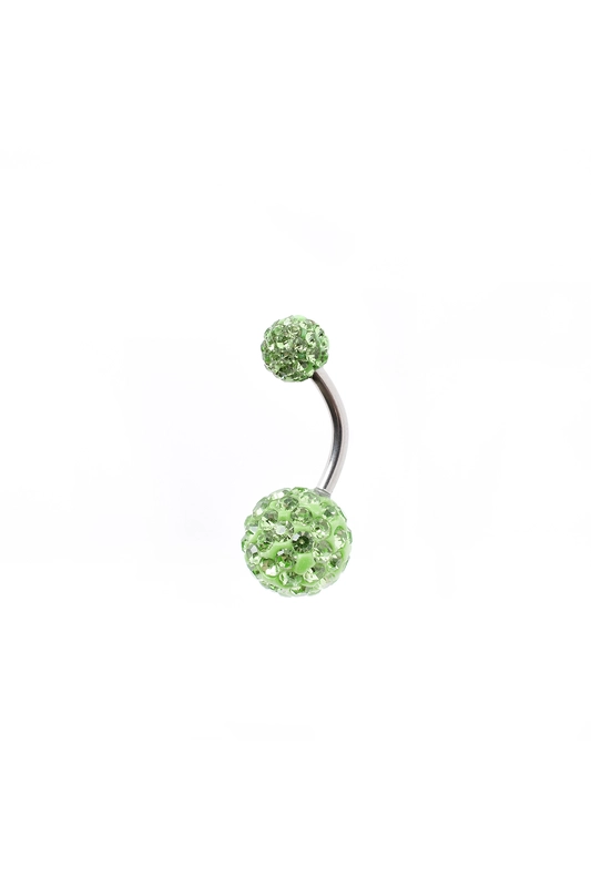 A & ONE Zöld strasszköves két gömbös köldök piercing (10 mm)