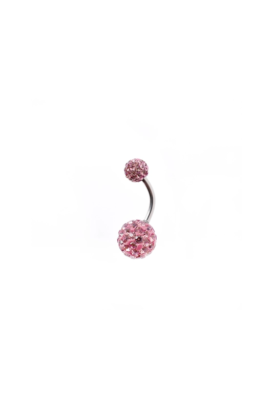 A & ONE Rózsaszín strasszköves két gömbös orvosi acélból készült köldök piercing (8 mm)